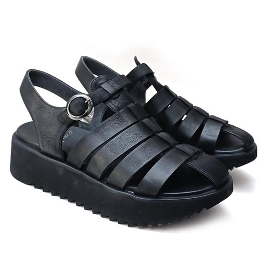 Lofina Black Leather Gladiator Sandal