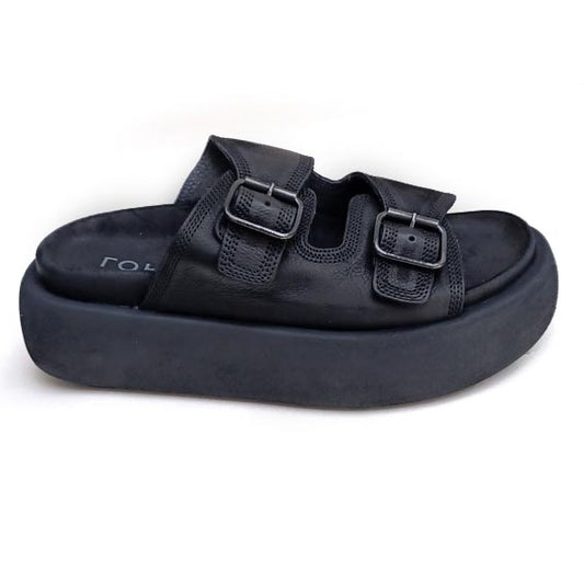 Lofina Chunky Black Leather Sandals.