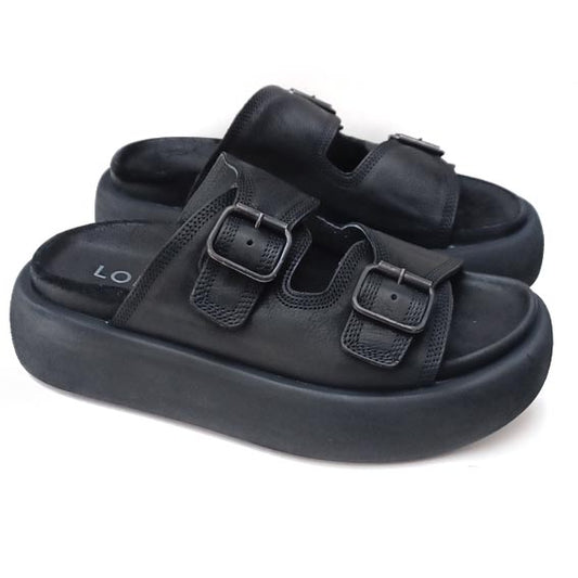Lofina Chunky Black Leather Sandals.
