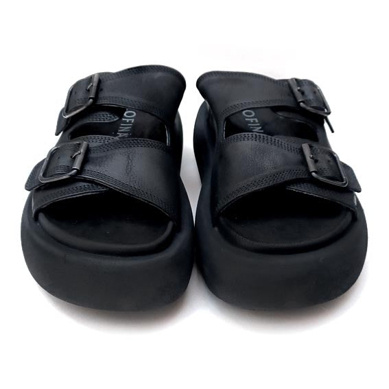 Lofina Chunky Black Leather Sandals.