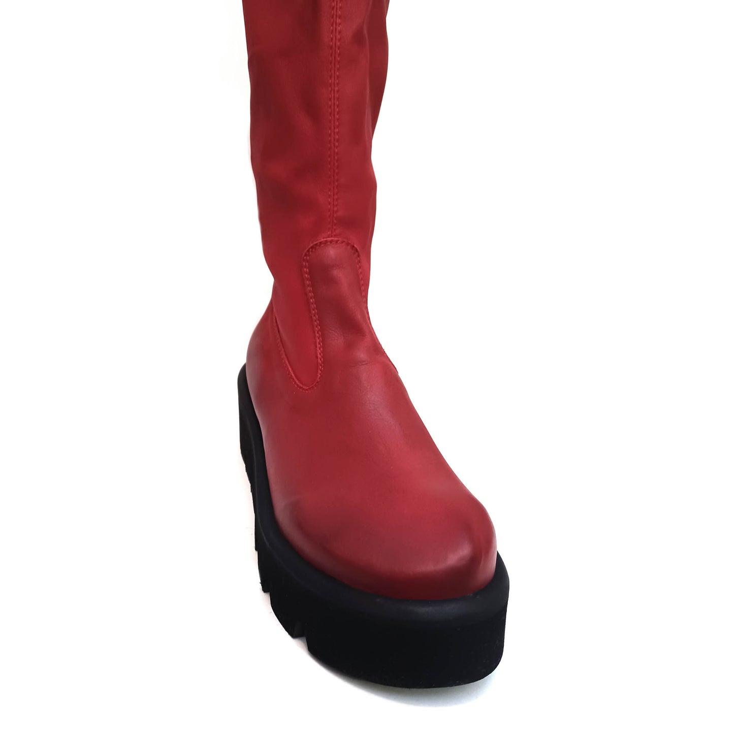 Red stretch leather boots