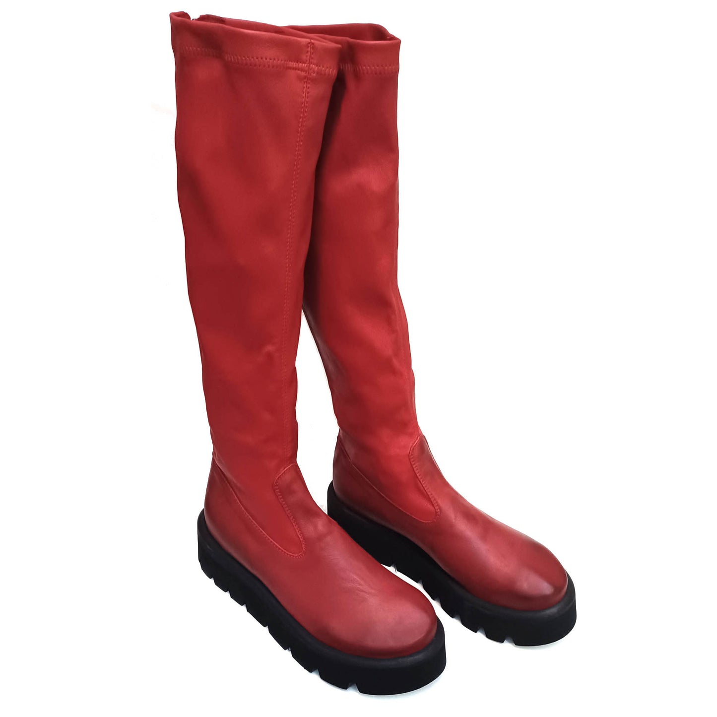 Lofina Stretch Leather Boots- Red