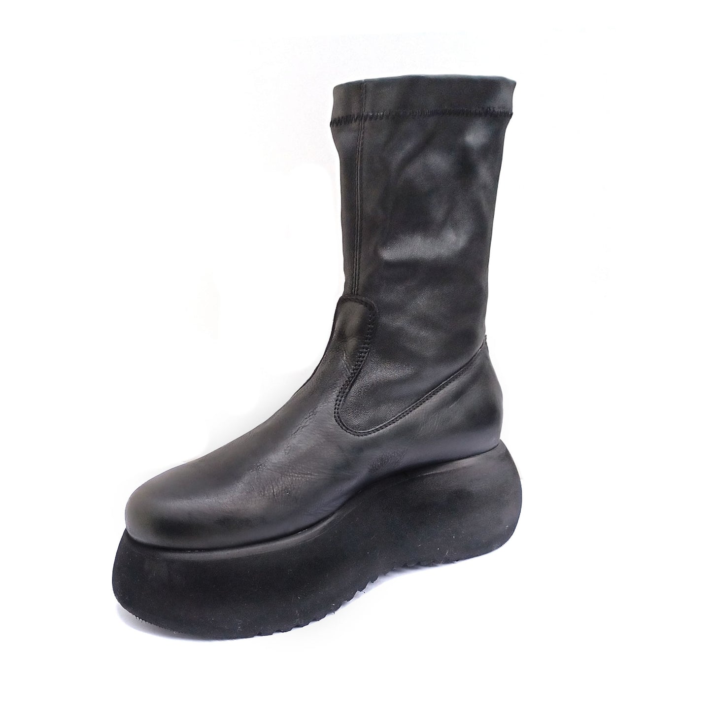 Chunky stretch leather boot