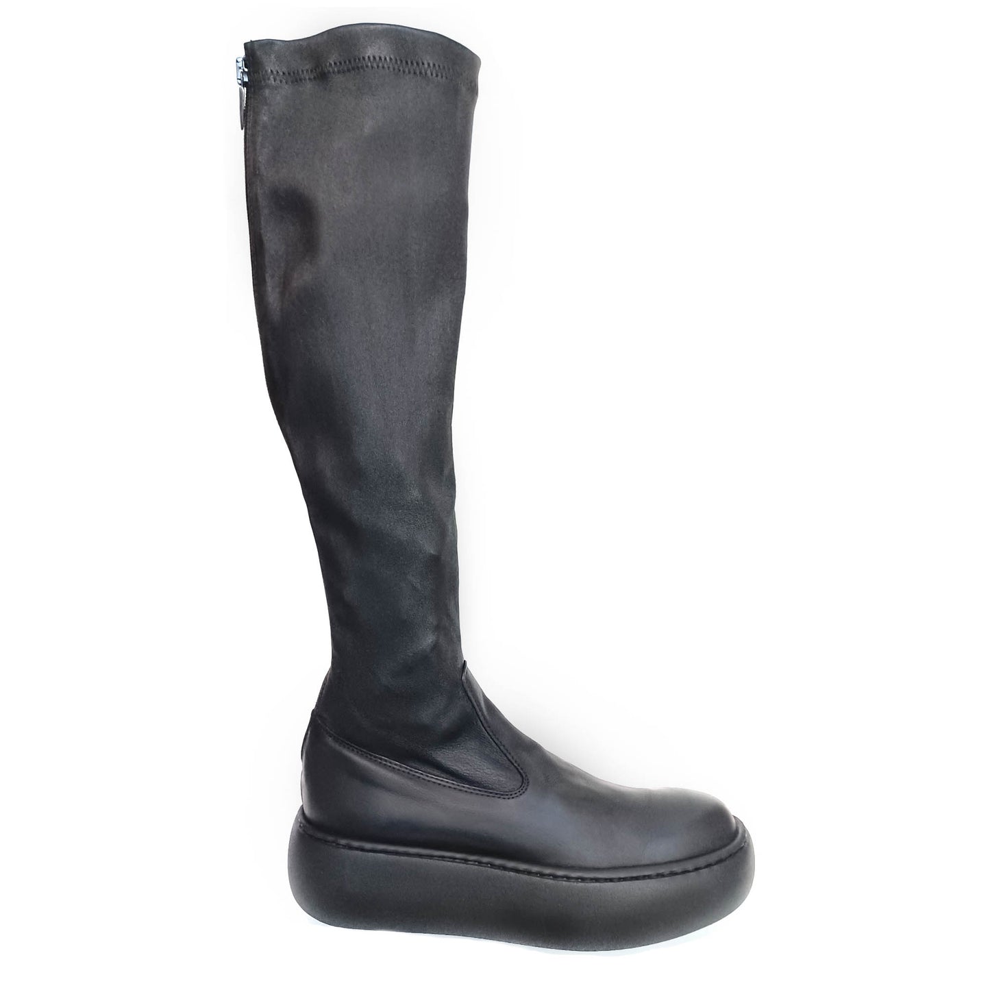 Stretch leather long boots