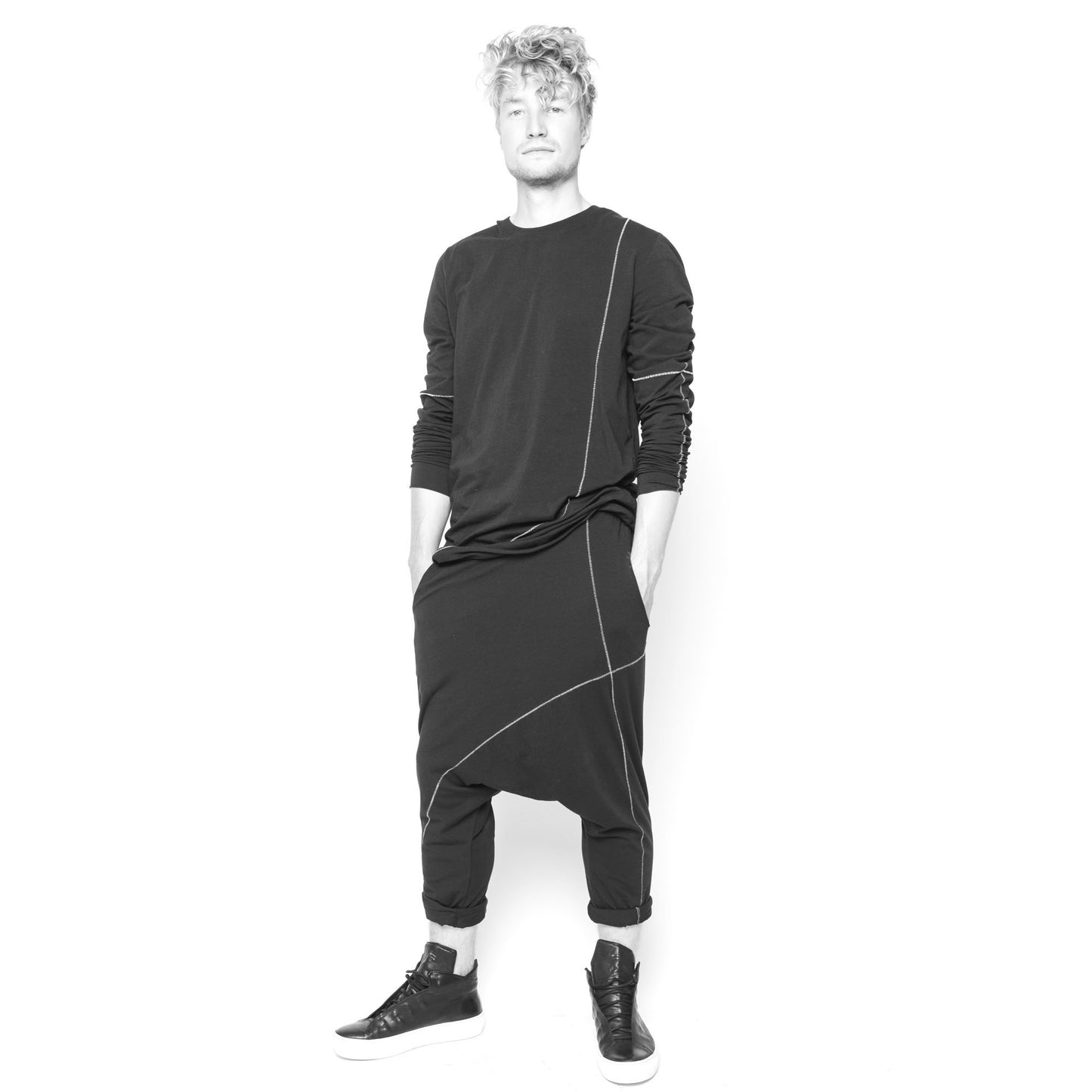 Long sleeve top with contrast stitching detail.