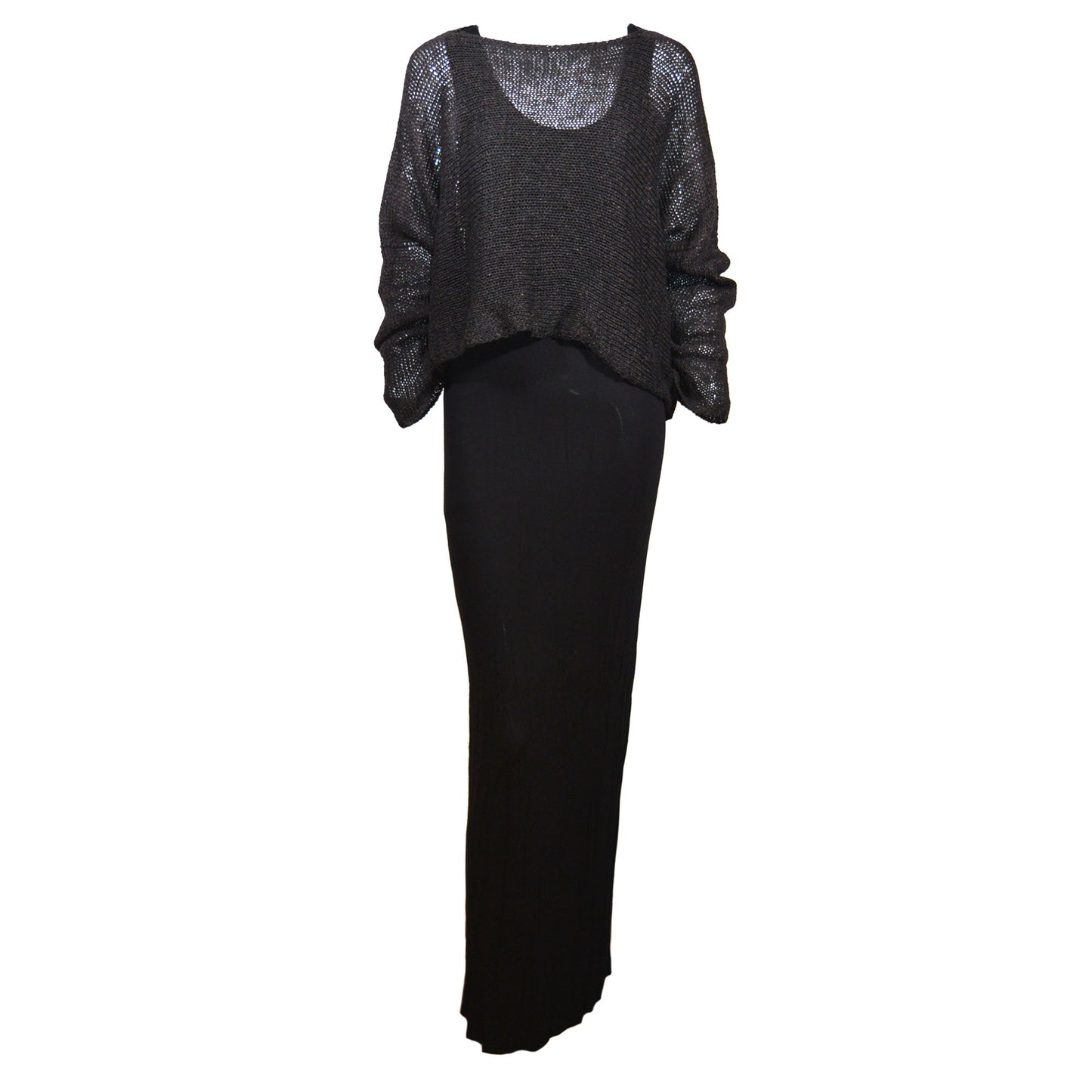 Layered outfit. Loose knit top and racer back dress.