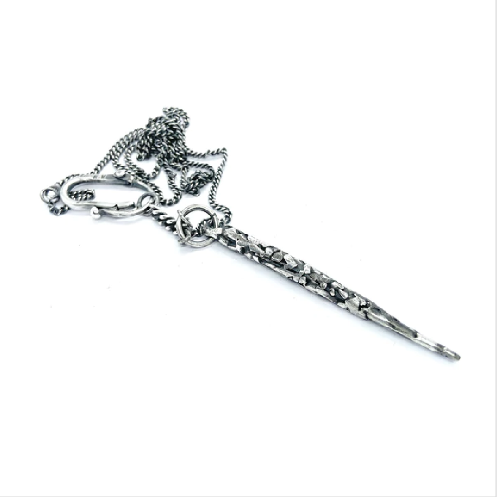 Solid 925 silver spike pendant necklace