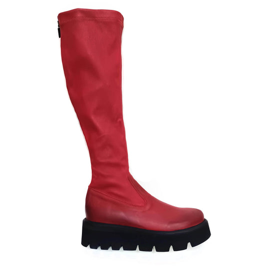 Red stretch leather boots