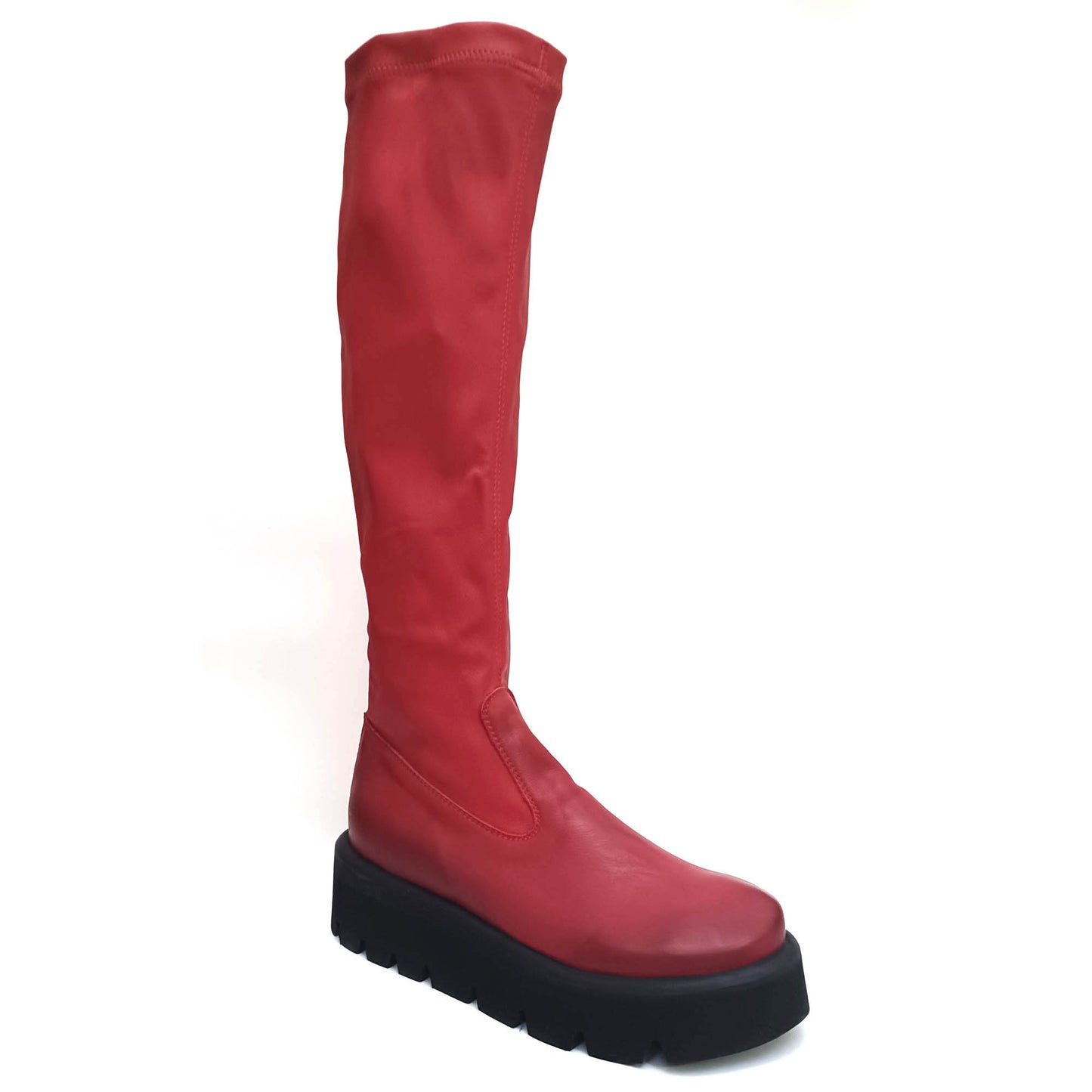 Red stretch leather boots