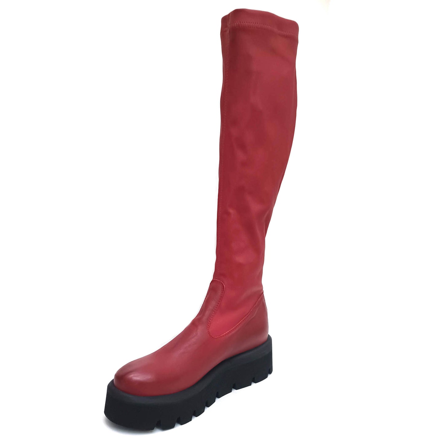 Lofina Stretch Leather Boots- Red