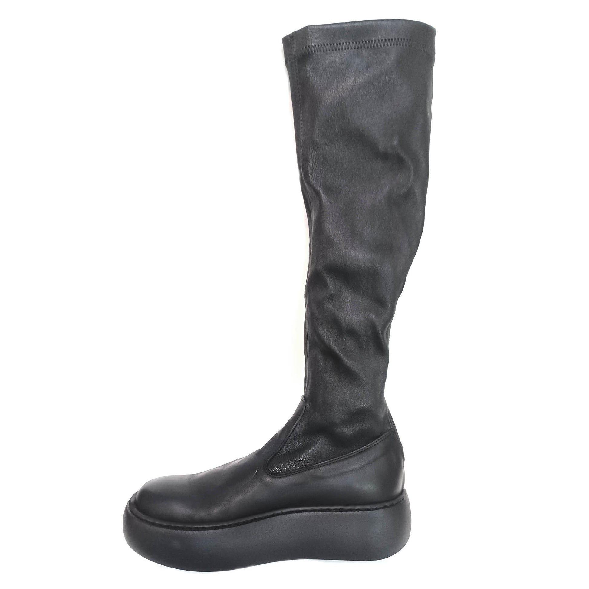 Stretch leather long boots