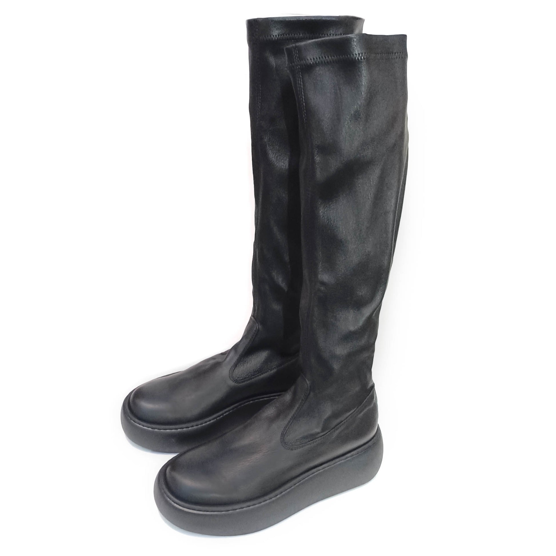 Stretch leather long boots